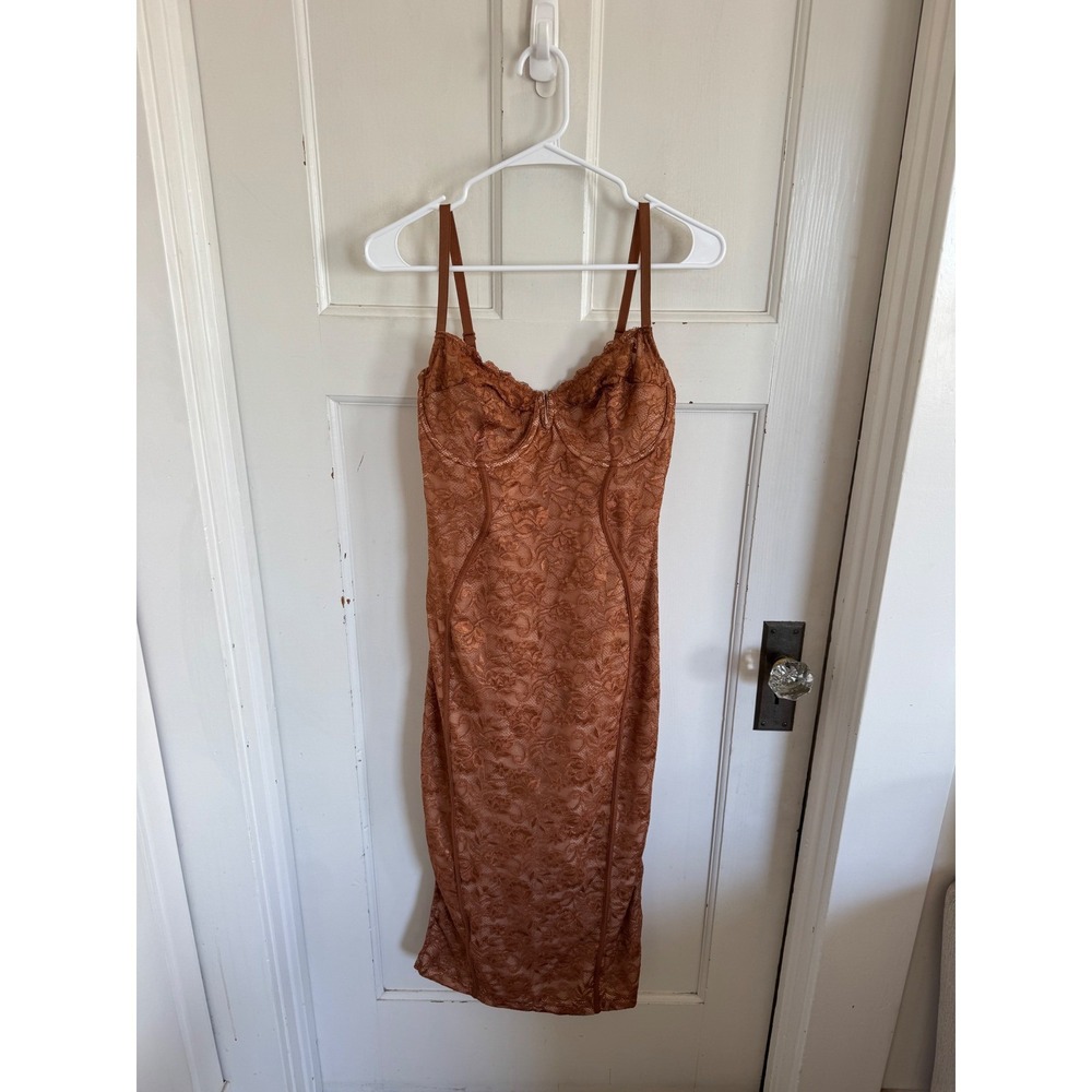Popilush bronze orange lace shapewear corset midi dress size medium - Picture 2 of 12